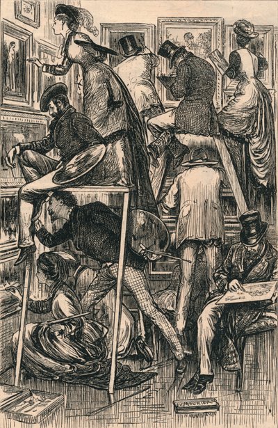 ロイヤルアカデミーのニス塗りの日、1877年 作： George du Maurier