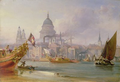 テムズ川からの聖パウロの眺め、c.1830-40（キャンバスに油彩） 作： George the Elder Chambers