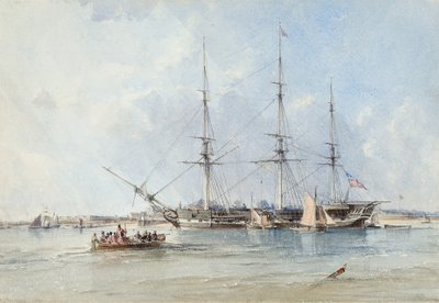 ティルベリーフォート沖の錨泊地にあるブラックウォールフリゲート艦セリンガパタム 作： George the Elder Chambers