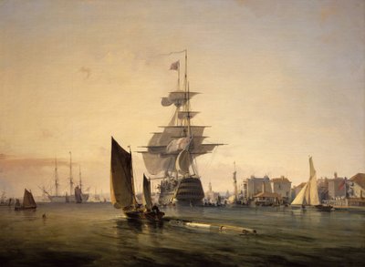 2月4日、ポーツマス（イギリス）に入港したブリタニア号 作： George the Elder Chambers