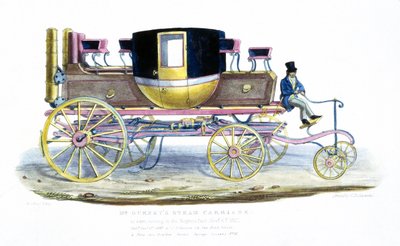 1827年11月6日、リージェンツパークで走っているガーニーズスチームキャリッジ 作： George the Elder Scharf