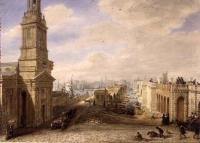 旧ロンドン橋とその横に建設された新ロンドン橋 作： George the Elder Scharf