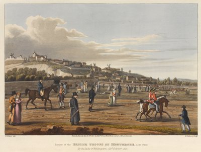 1815年10月21日、1815年10月21日、M。ドゥブールによって彫刻された、パリ近郊のモンマルトルにあるイギリス軍のレビュー[原文のまま]アクアチント 作： George the Elder Scharf
