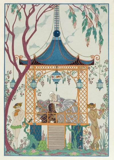 1928年に出版されたポール・ヴェルレーヌ（1844-96）による「Fetes Galantes」のイラスト（ステンシルプリント） 作： Georges (after) Barbier
