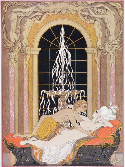 1929年に出版されたピエール・チョデルロス・ド・ラクロ（1741-1803）による「Les Liaisons Dangereuses」のイラスト（ステンシルプリント） 作： Georges (after) Barbier