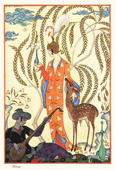 香水瓶を持つ女性、古代ペルシャ 作： Georges Barbier
