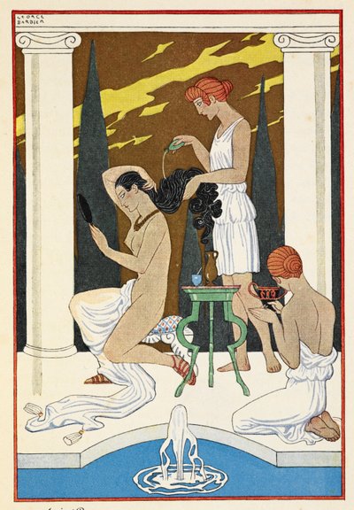 古代ローマ。 使用人に髪を洗ってもらっている人物。 作： Georges Barbier