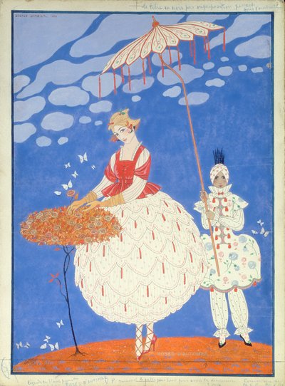 秋のバラ (紙にペン、インク、水彩) 作： Georges Barbier