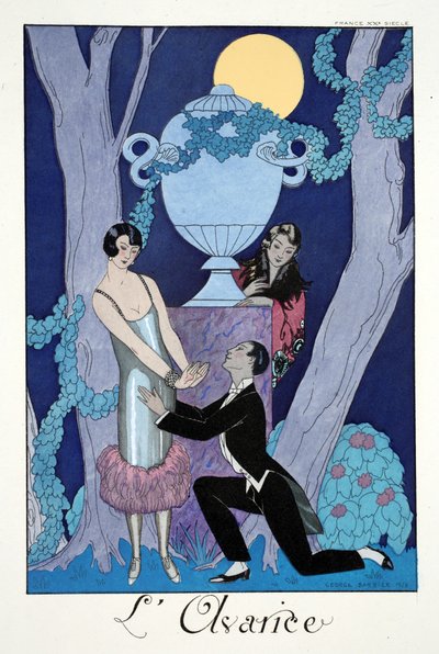 「ファルバラスとファンフルーシェ、現在、過去、未来のモードの年鑑」より、アヴァリス 作： Georges Barbier