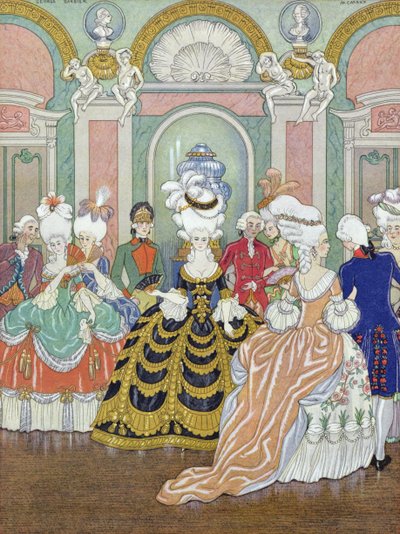 ボールルームのシーン、ピエール・チョデルロス・ド・ラクロス作「危険な関係」のイラスト（1741-1803）1930年（ステンシルプリント） 作： Georges Barbier