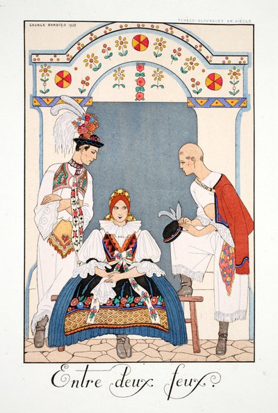 「ファルバラスとファンフルーシェ 現在・過去・未来モードの年鑑」より 二つの炎の間 作： Georges Barbier