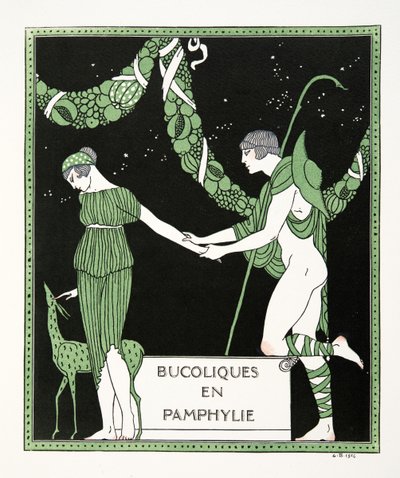 Bucoloques en Pamphylie、Pierre Louys 作、Les Chansons de Bilitis のイラスト、パブ。 1922年（ステンシルプリント） 作： Georges Barbier
