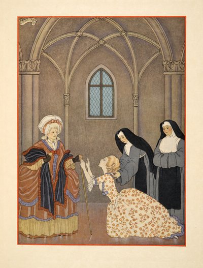 修道院に戻ったセシル、Pierre Choderlos de Laclos（1741-1803）パブによる「Les Liaisons Dangereuses」のイラスト。 1934年（ステンシルプリント） 作： Georges Barbier