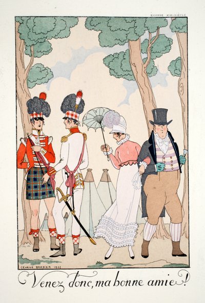 「ファルバラとファンフルーシェ、現在、過去、未来のモードの年鑑」より、おいでよ、よき友よ！ 作： Georges Barbier