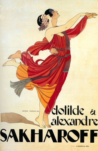 ダンサー クロチルドとアレクサンドル サハロフ 1921 (ポスター) 作： Georges Barbier