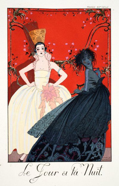 昼と夜 「ファルバラスとファンフルーシェ 現在・過去・未来モードの年鑑」より 作： Georges Barbier
