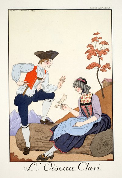 親愛なる鳥よ、「ファルバラスとファンフルーシェ、現在、過去、未来のモードの年鑑」より 作： Georges Barbier