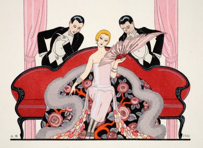 『ファルバラとファンフルーシェ、現在、過去、未来のモードの年鑑』の表紙の詳細 作： Georges Barbier