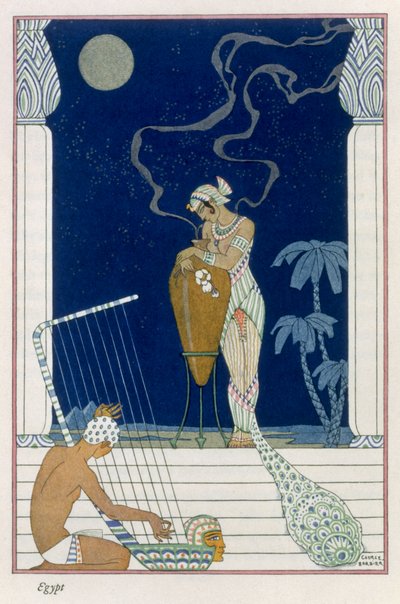 エジプト、「The Art of Perfume」のパブ。 1912年（ポチョワールプリント） 作： Georges Barbier