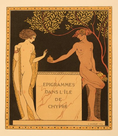 キプロス島のエピグラム、「Les Chansons de Bilitis」のイラスト、Pierre Louys 作、パブ。 1922年（ステンシルプリント） 作： Georges Barbier