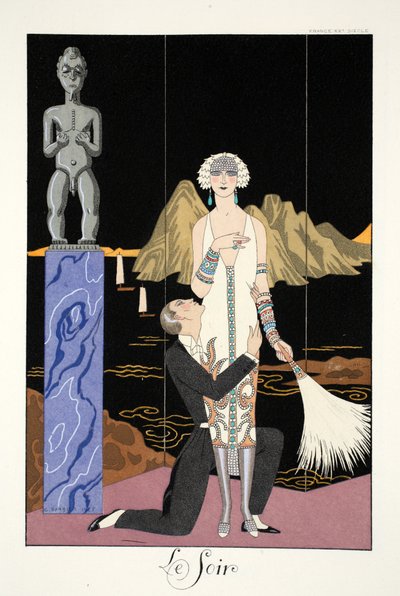 夕方、「ファルバラスとファンフルーシェ、現在、過去、未来のモードの年鑑」より 作： Georges Barbier