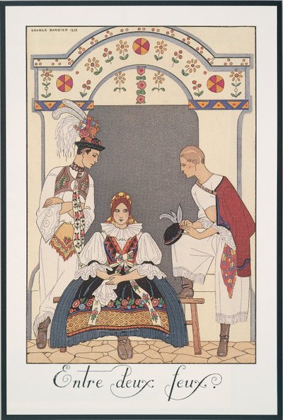Falbalas and Fanfreluches、Almanac for 1923、Between Two Fires、George Barbier 画 作： Georges Barbier