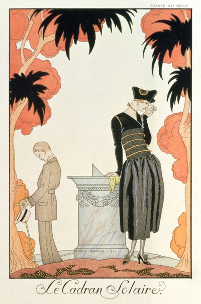 「Falbalas and fanfreluches, Almanach des Modes」、1921年のファッション（ステンシルプリント） 作： Georges Barbier