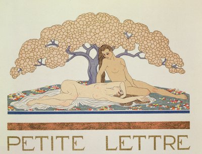 女性のヌード、1923年に出版されたポール・ヴァレリー（1871-1945）による「Les Mythes」のイラスト（ポチョワールプリント） 作： Georges Barbier