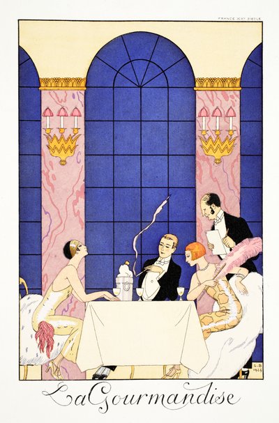 暴食、「ファルバラスとファンフルーシェ、現在、過去、未来のモードの年鑑」より 作： Georges Barbier