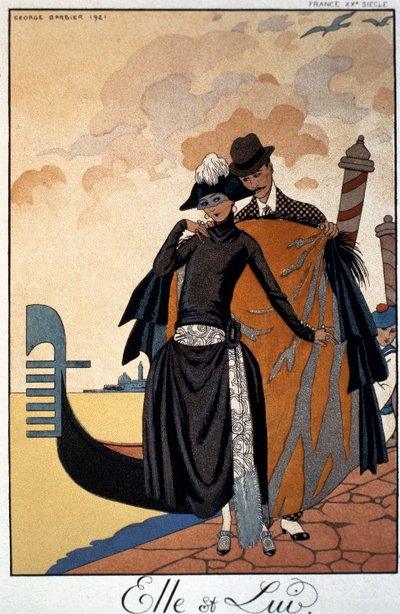 彼女と彼、ファッションイラストレーション 作： Georges Barbier