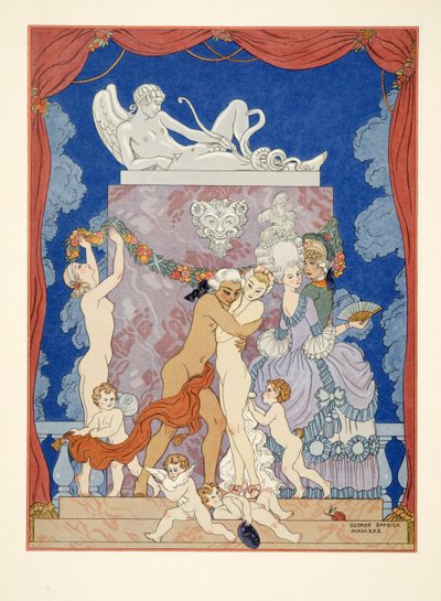 Pierre Choderlos de Laclos (1741-1803) pub による「Les Liaisons Dangereuses」のイラスト。 1934年（ステンシルプリント） 作： Georges Barbier