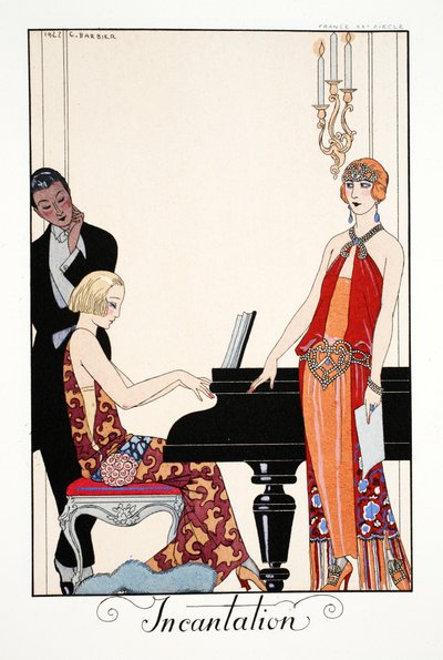 呪文、「ファルバラスとファンフルーシェ、現在、過去、未来のモードの年鑑」より 作： Georges Barbier