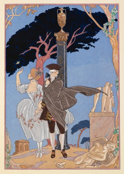 ラモール パー テール。 廃墟の中を歩く男女。 作： Georges Barbier