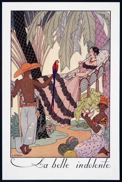 La Belle Indolente、George Barbier（1882-1932）によるリトグラフ、Falbalas et Fanfreluches、Almanach des Modes Presentes、Passees et Futures、フランス、20世紀 作： Georges Barbier