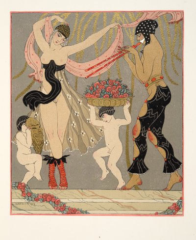 花のダンス、「Les Chansons de Bilitis」のイラスト、Pierre Louys 作、パブ。 1922年（ステンシルプリント） 作： Georges Barbier