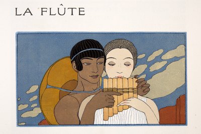 フルート、「Les Chansons de Bilitis」のイラスト、Pierre Louys 作、パブ。 1922年（ステンシルプリント） 作： Georges Barbier
