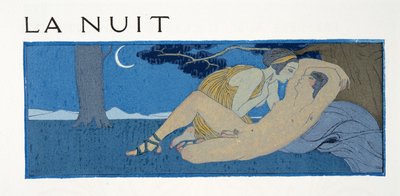 夜、パブのピエール・ルイによる「レ・シャンソン・ド・ビリティス」のイラスト。 1922年（ステンシルプリント） 作： Georges Barbier