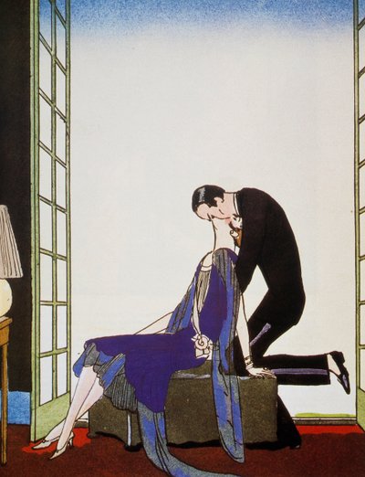 火、ジョージ・バルビエ（1882-1932）によるリトグラフ、Falbalas et Fanfreluches、Almanach des Modes Presentes、Passees et Futuresから 作： Georges Barbier