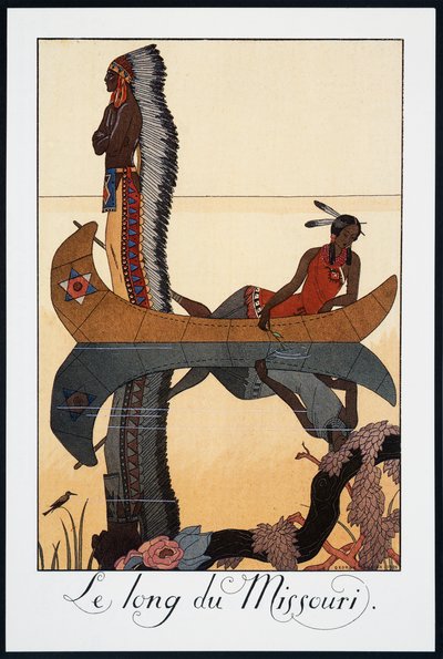 ミズーリに沿って、ジョージ・バルビエ（1882-1932）によるリトグラフ、Falbalas et Fanfreluches、Almanach des Modes Presentes、Passees et Futures、フランス、20世紀 作： Georges Barbier
