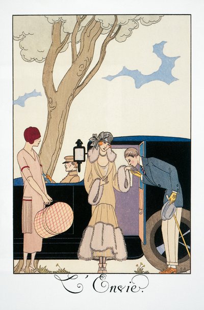 羨望、George Barbier (1882-1932) 著、Falbalas et Fanfreluches、Almanac 1925 より。フランス、20 世紀 作： Georges Barbier