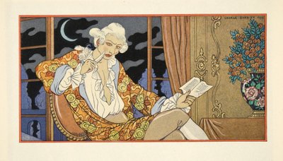 ピエール・チョドレルロス・ド・ラクロス（1741-1803）の「Les Liaisons Dangereuses」より、セシル・ヴォランジュからヴァルモン子爵への手紙LXXXVIII、パブ。 1934年（ステンシルプリント） 作： Georges Barbier