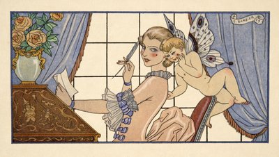 ピエール・チョデルロス・ド・ラクロス（1741-1803）の「危険な関係」からの最初の手紙、パブ。 1934年（ステンシルプリント） 作： Georges Barbier