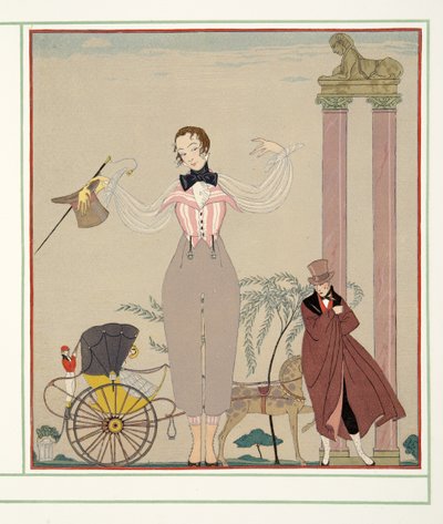 マドモアゼル・ド・モーパン、Personages de Comedie、パブから。 1922年（ステンシルプリント） 作： Georges Barbier