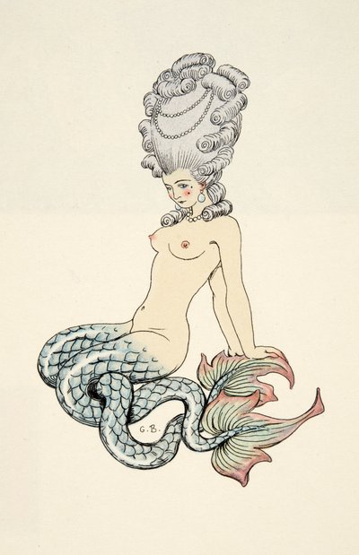 ピエール・チョデルロス・ド・ラクロス（1741-1803）の「危険な関係」からの人魚、パブ。 1934年（ステンシルプリント） 作： Georges Barbier