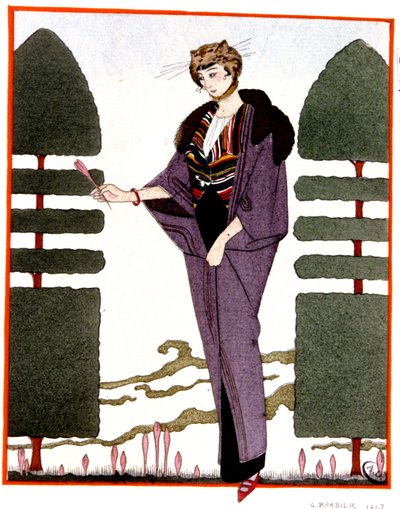 Mme Paquin の旅用コート、1914 年の彫刻 作： Georges Barbier