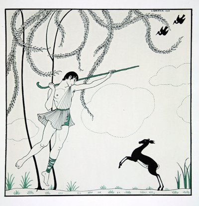 シリーズ「ヴァスラフ・ニジンスキーのダンスのデザイン」（1889-1950）のナルシス。 ジョルジュ・バルビエ (1882-1932)、ポショワール版画 作： Georges Barbier