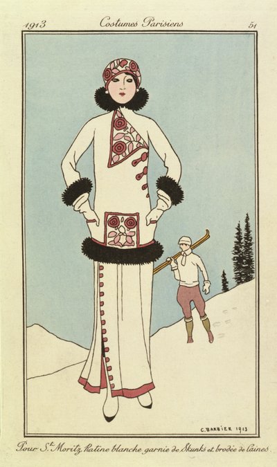 プール・サンモリッツ、"Costumes Parisiens "よりプレート 作： Georges Barbier