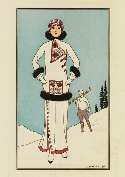 プール・サンモリッツ、「コスチューム・パリジェンヌ」よりプレート 作： Georges Barbier