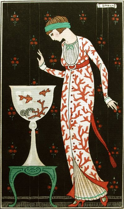 「ブローチシルクインドアドレス」1913年（ステンシル） 作： Georges Barbier