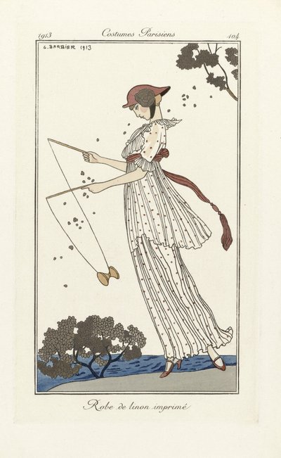 印刷されたローブ・ド・リノン、衣装パリジャン、pub.1913（ステンシル印刷）から 作： Georges Barbier